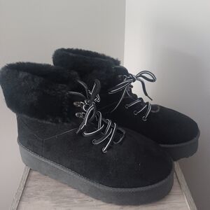 LK NEW Rouge Platform Blk Faux Suede Fur Lined Boots Sz 11 /
